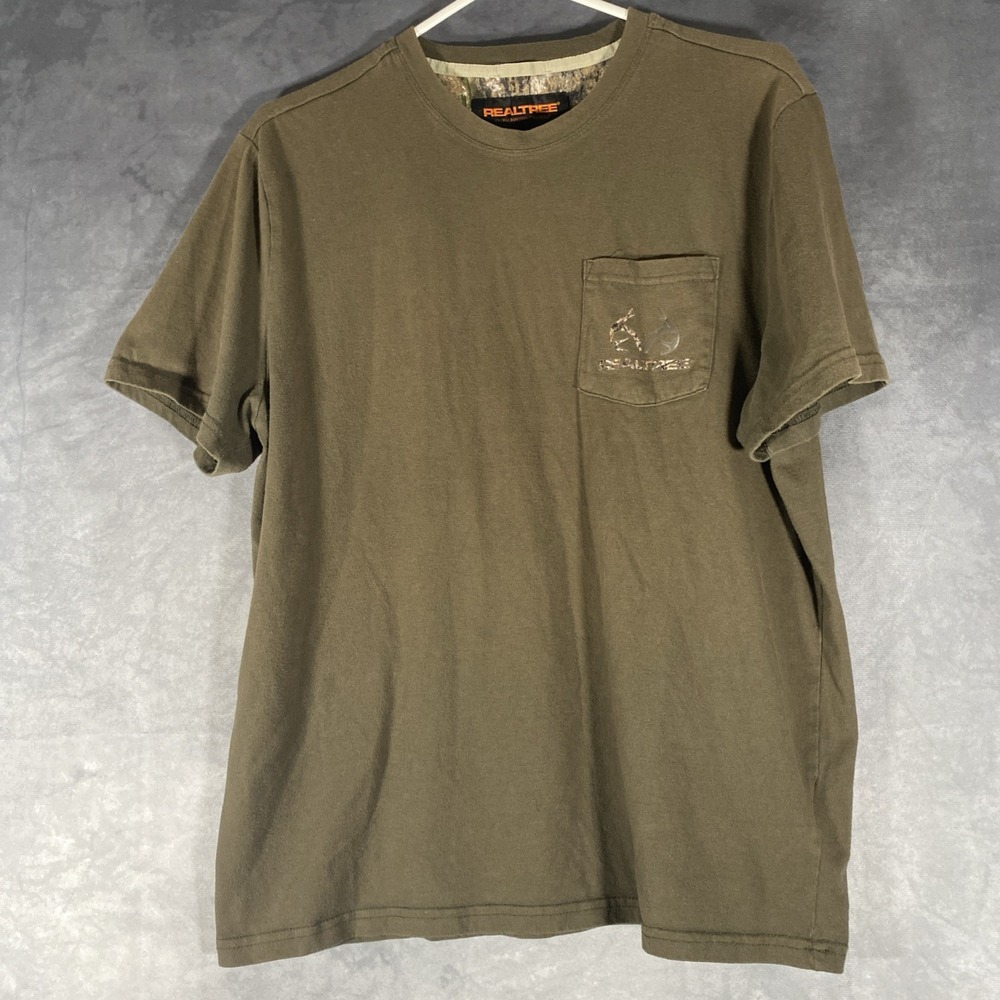 Realtree T Shirt Mens Large Brown Hunting Pocket Logo Casual